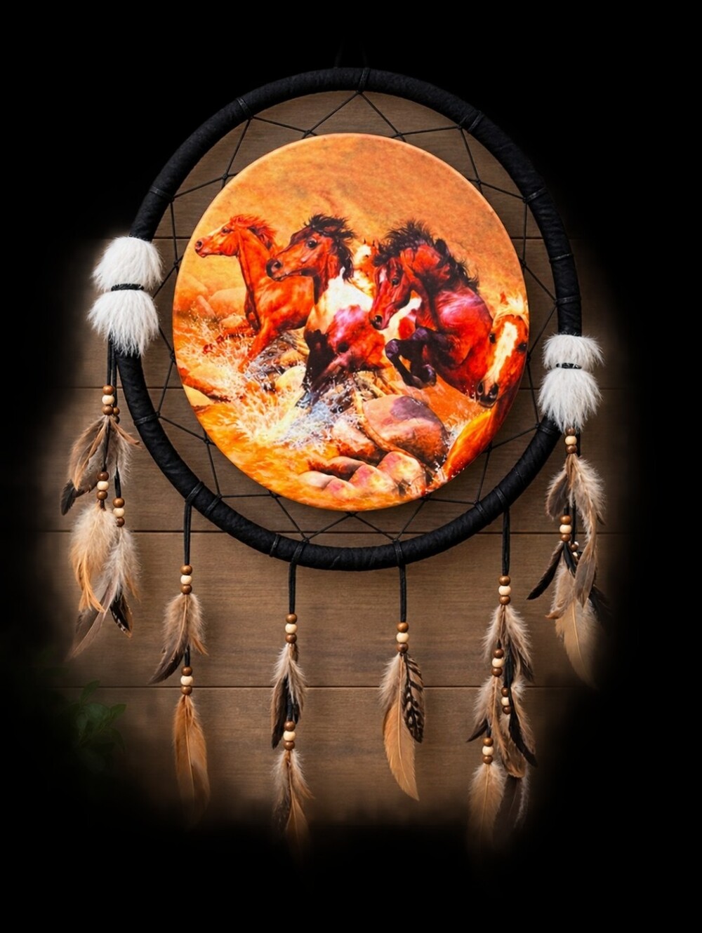 Black Dreamcatcher With Horse Art